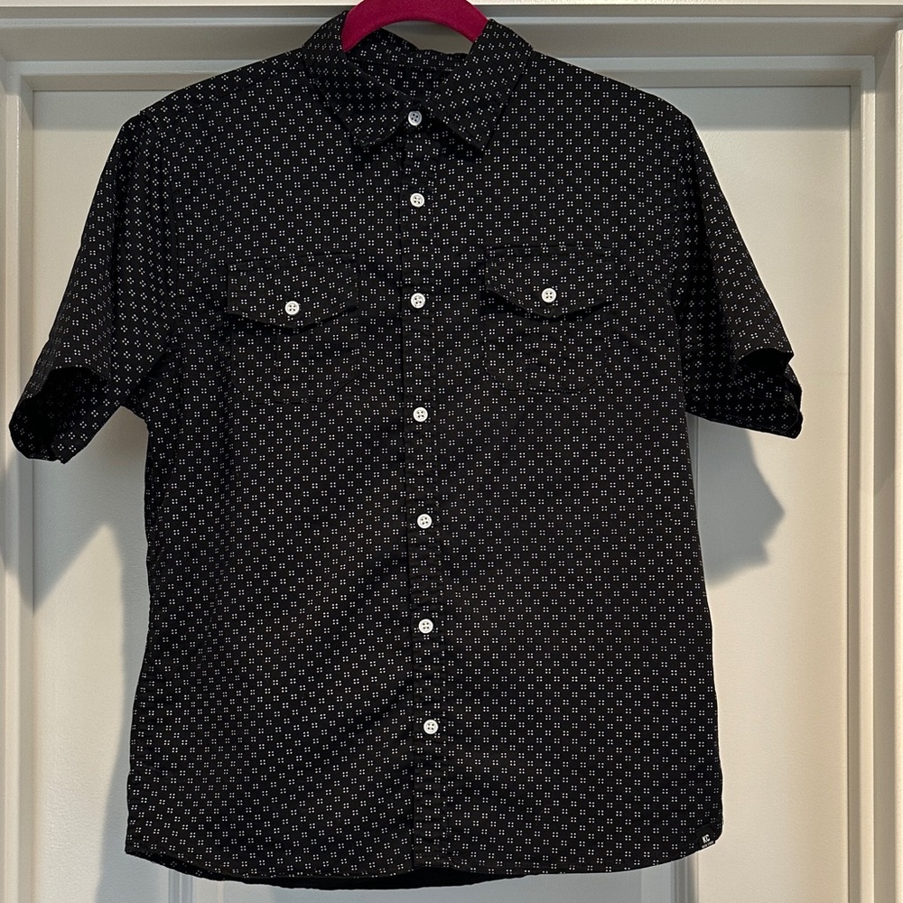Kenneth Cole New York Kids Black Patterned Button Down Shirt